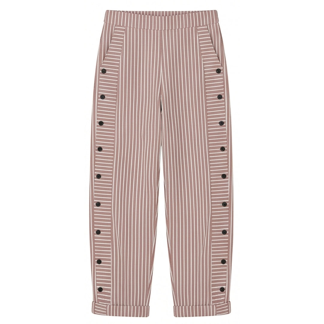 Striped Cotton Pants with Button Trim