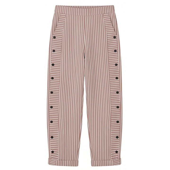 Striped Cotton Pants with Button Trim