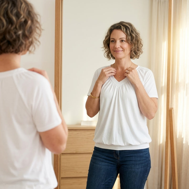 Pleated V Neck Blouson Top
