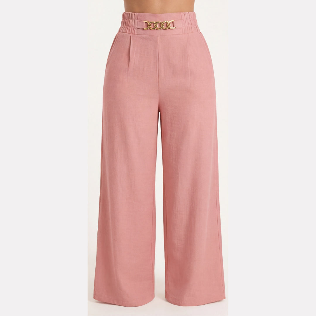Gold Accent Wide Leg Trousers