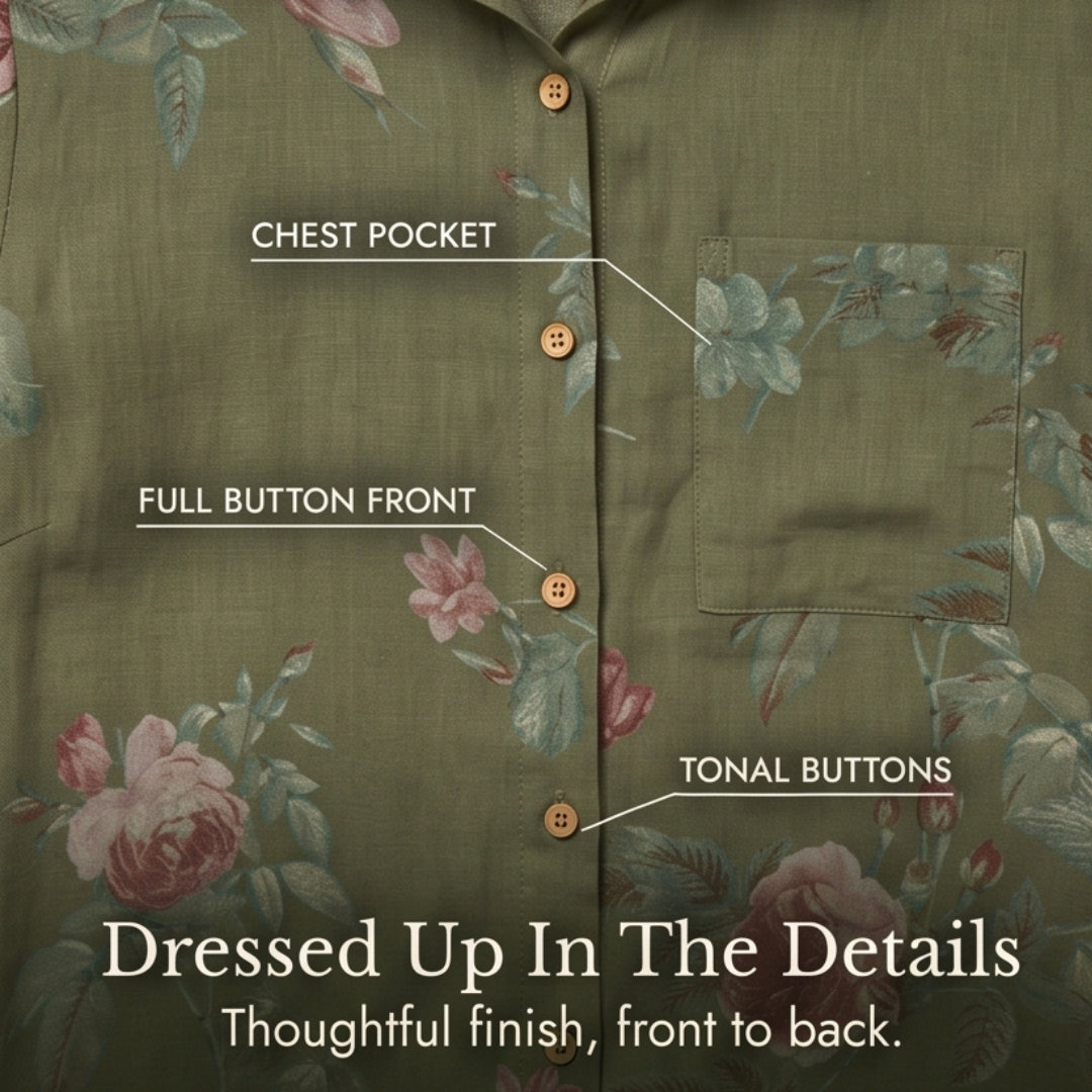 Floral Cotton Linen Shirt Dress