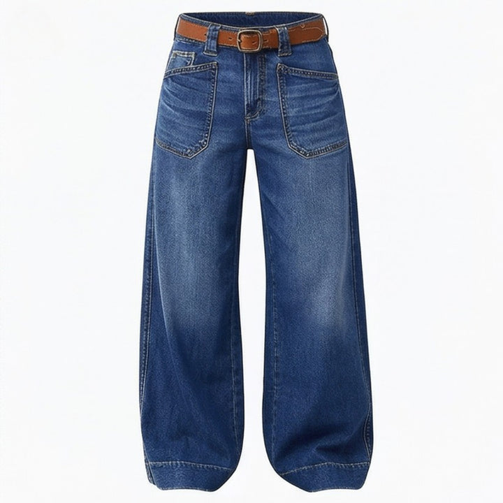 Retro Patch Pocket Wide Leg Jeans