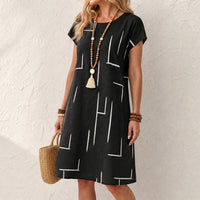 Pocketed Dolman Dress with Abstract Print