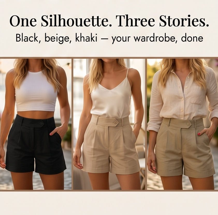High-Waist Pleated Tailored Shorts