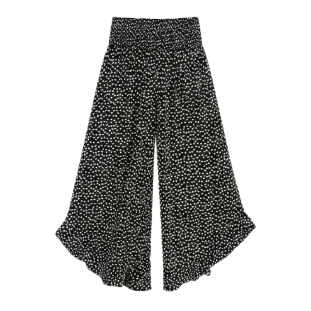 Smocked Wide-Leg Ruffle Pants