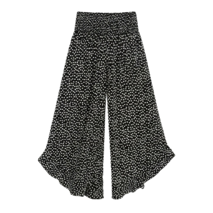 Smocked Wide-Leg Ruffle Pants