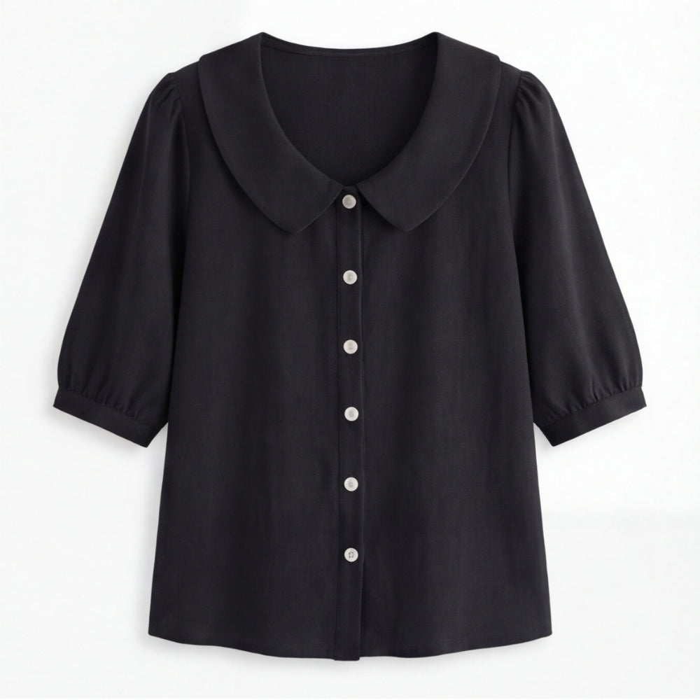 Retro Peter Pan Collar Button Up Blouse