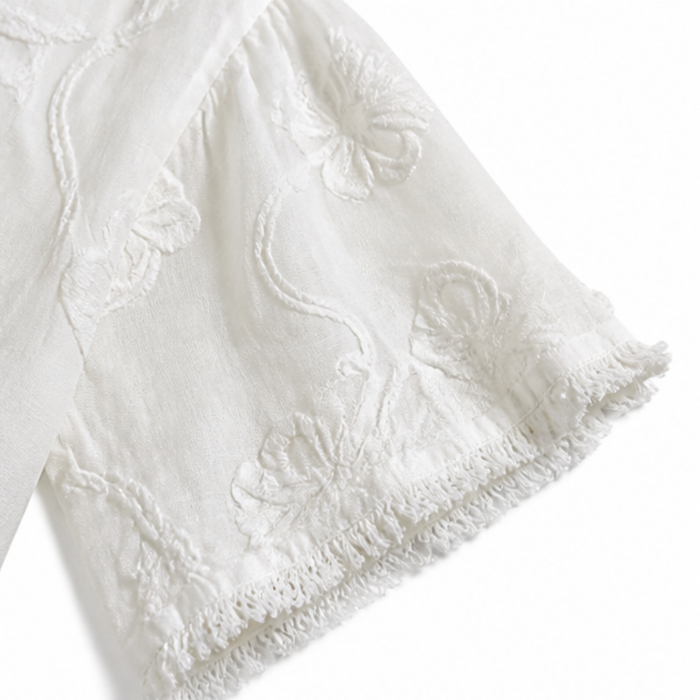 Embroidered Ruffle Blouse — View 13 | Clova