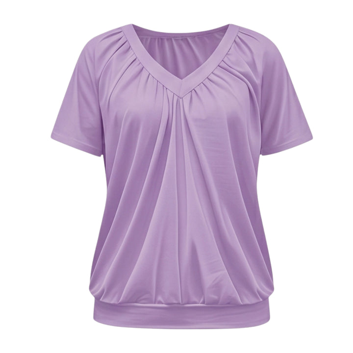 Pleated V Neck Blouson Top