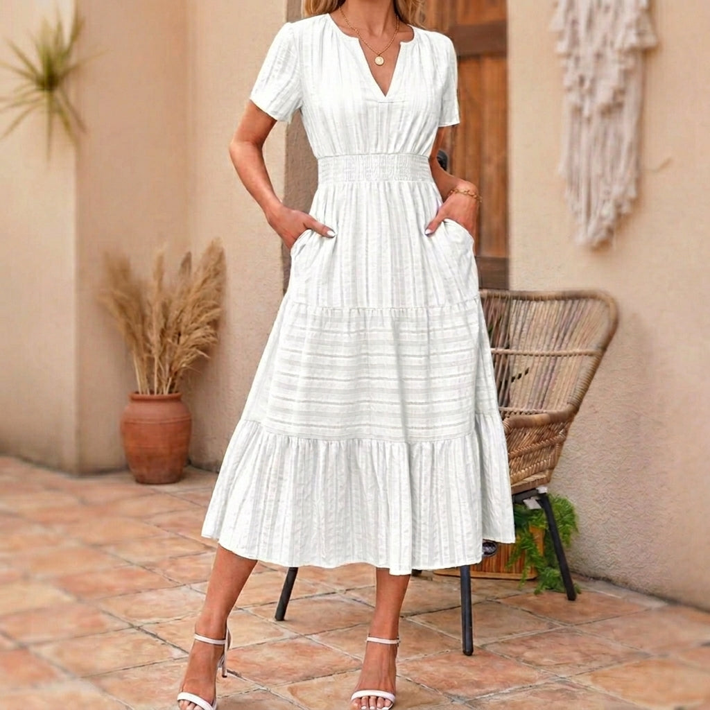 Flowing V Neck Summer Maxi Dress