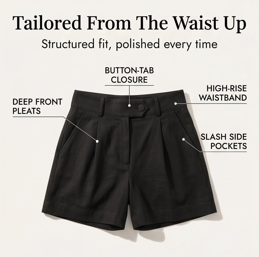 High-Waist Pleated Tailored Shorts