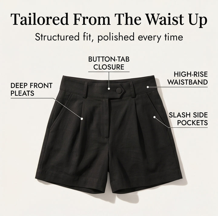 High-Waist Pleated Tailored Shorts
