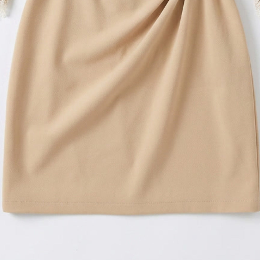 Pearl Belted Lace Sleeve Mini Dress