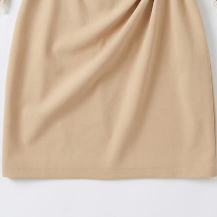 Pearl Belted Lace Sleeve Mini Dress
