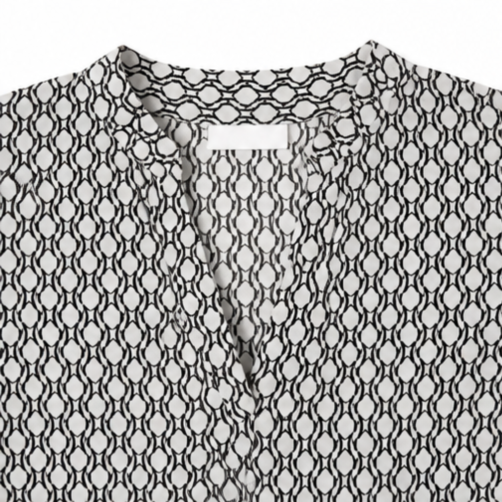 Lunavia Geometric V-Neck Blouse with Roll-Tab Sleeves — View 8 | Clova