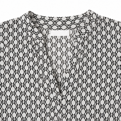 Lunavia Geometric V-Neck Blouse with Roll-Tab Sleeves — View 8 | Clova