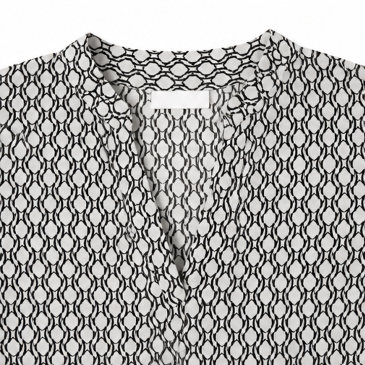 Lunavia Geometric V-Neck Blouse with Roll-Tab Sleeves — View 8 | Clova