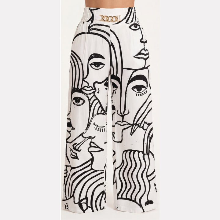 Gold Accent Wide Leg Trousers