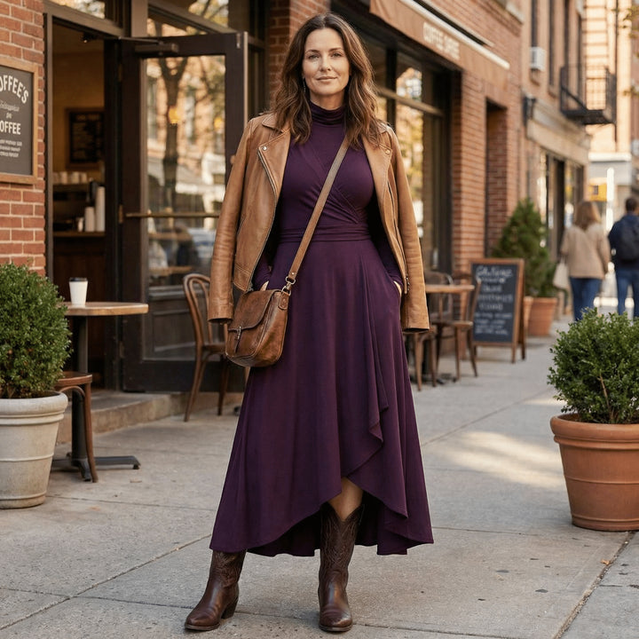 Asymmetrical Draped High Neck Maxi Dress