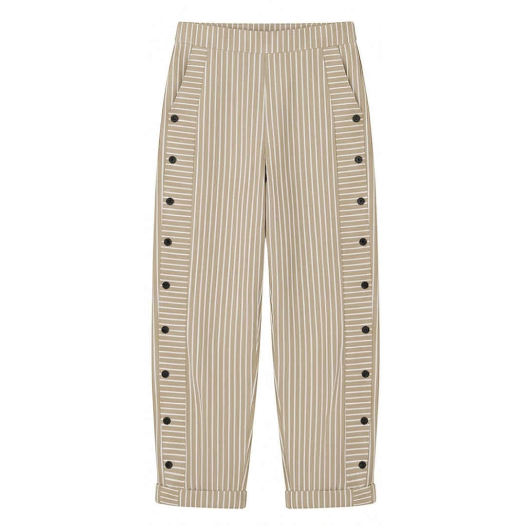 Striped Cotton Pants with Button Trim