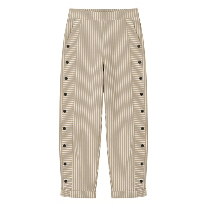 Striped Cotton Pants with Button Trim