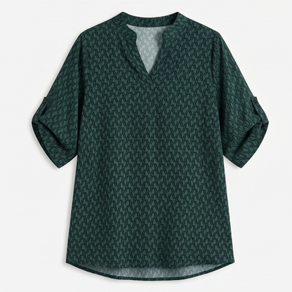Lunavia Geometric V-Neck Blouse with Roll-Tab Sleeves — View 13 | Clova
