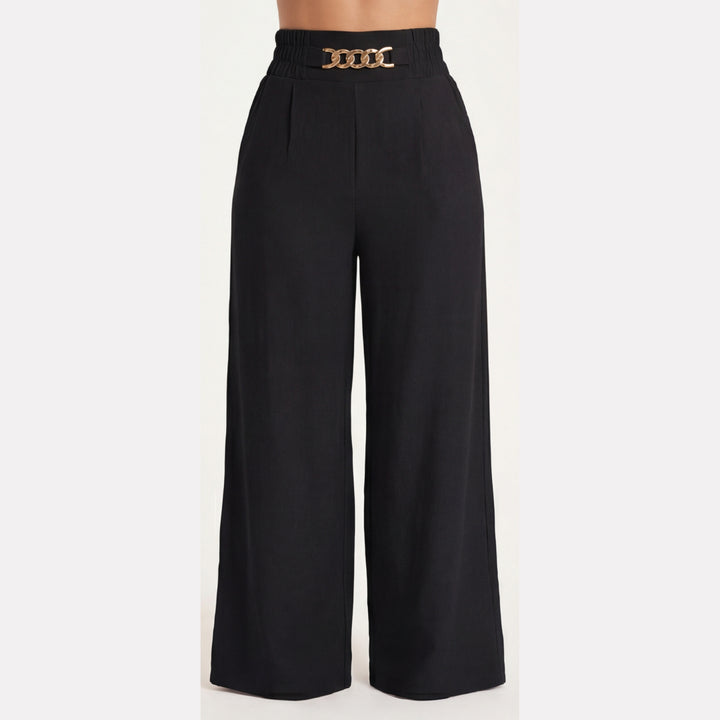 Gold Accent Wide Leg Trousers