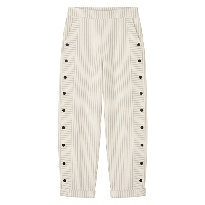 Striped Cotton Pants with Button Trim