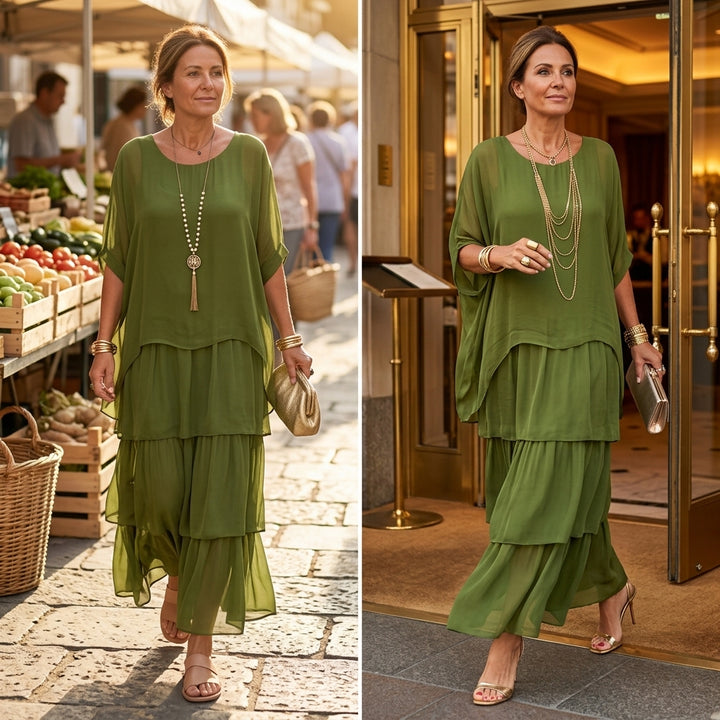 Flowing Tiered Chiffon Maxi Dress