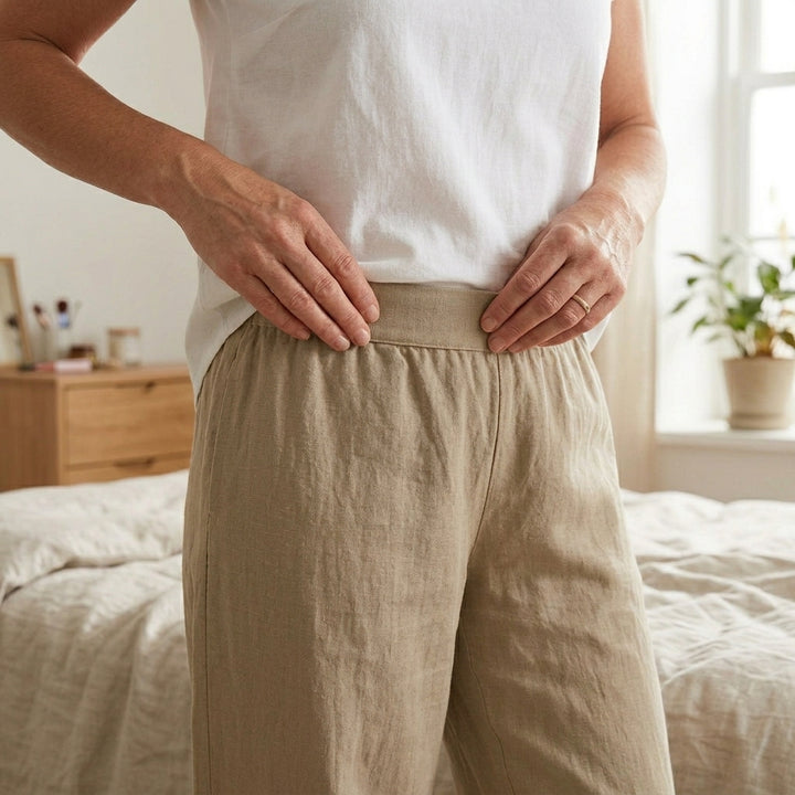 Asymmetric Linen Blend Cropped Pants