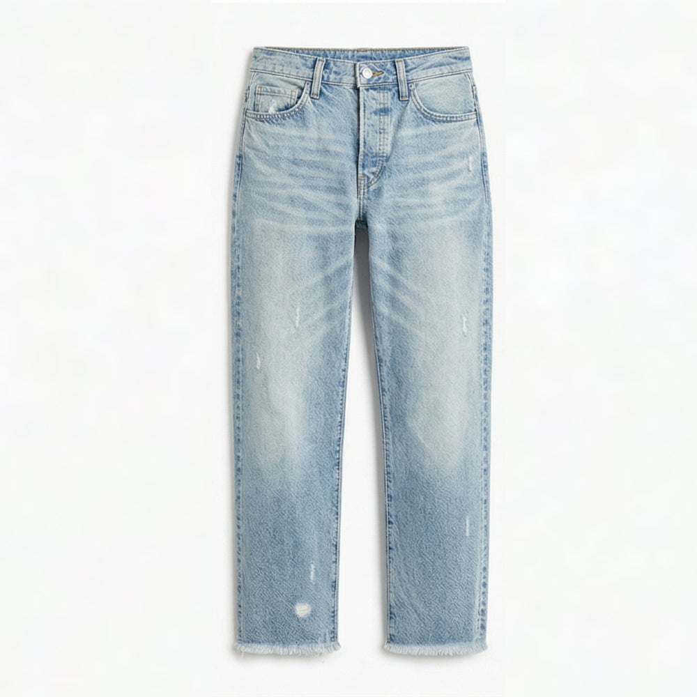 Retro Fringed Cropped Straight Leg Jeans