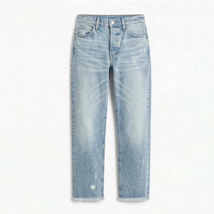 Retro Fringed Cropped Straight Leg Jeans