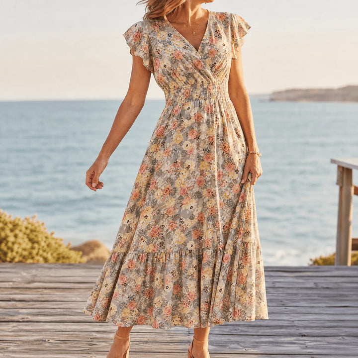 Floral V-Neck Smocked Waist Midi Dress