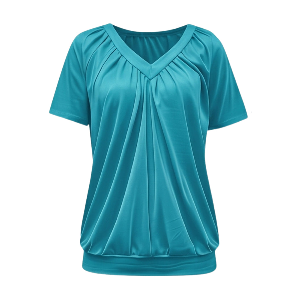 Pleated V Neck Blouson Top