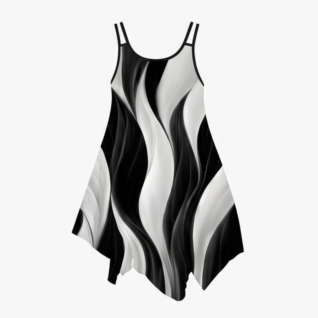Asymmetric Swirl Print Midi Dress