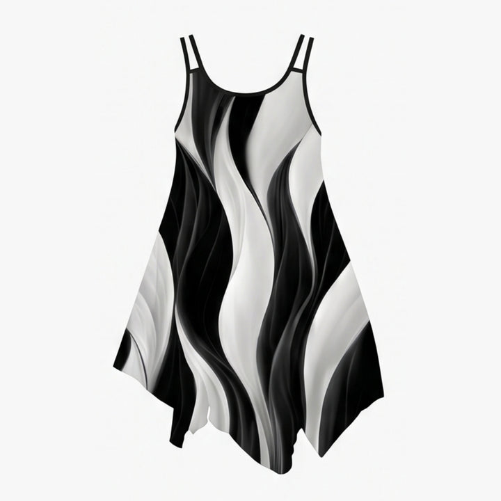 Asymmetric Swirl Print Midi Dress