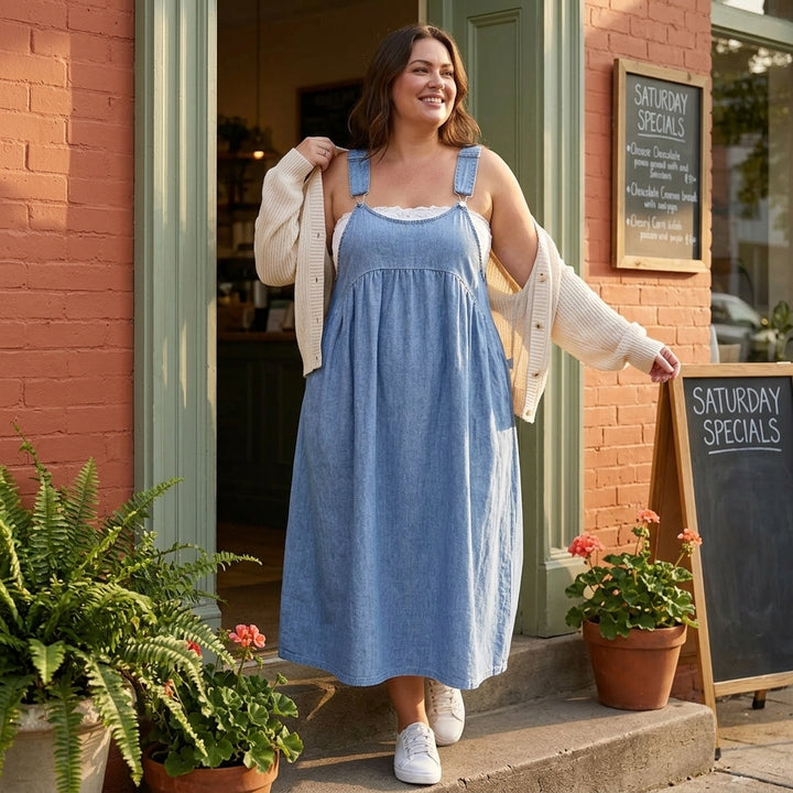 Relaxed Denim Suspender Dress with Pockets