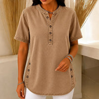 Henley Tunic Top with Side Buttons for Women