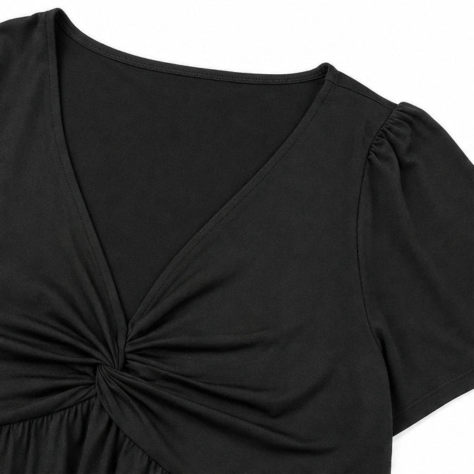 Plus Size V-Neck Twist Front Flutter Sleeve Dress with Pockets