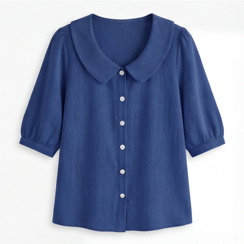 Retro Peter Pan Collar Button Up Blouse