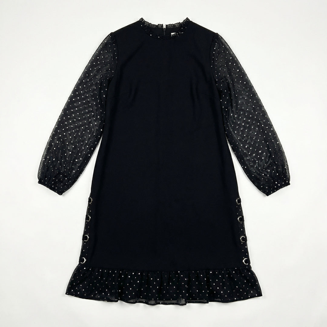 Rhinestone Mesh Sleeve Dress with Ruffle Hem