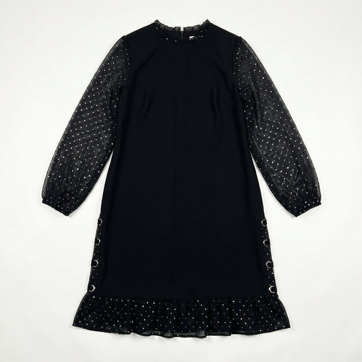 Rhinestone Mesh Sleeve Dress with Ruffle Hem