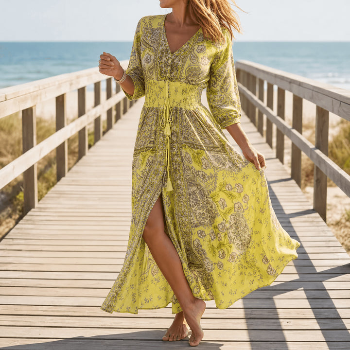 Flowy Floral V Neck Maxi Dress