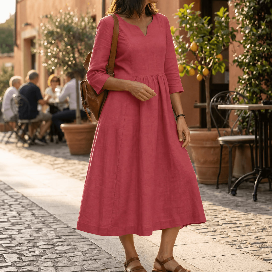 Relaxed V-Neck Midi Dress