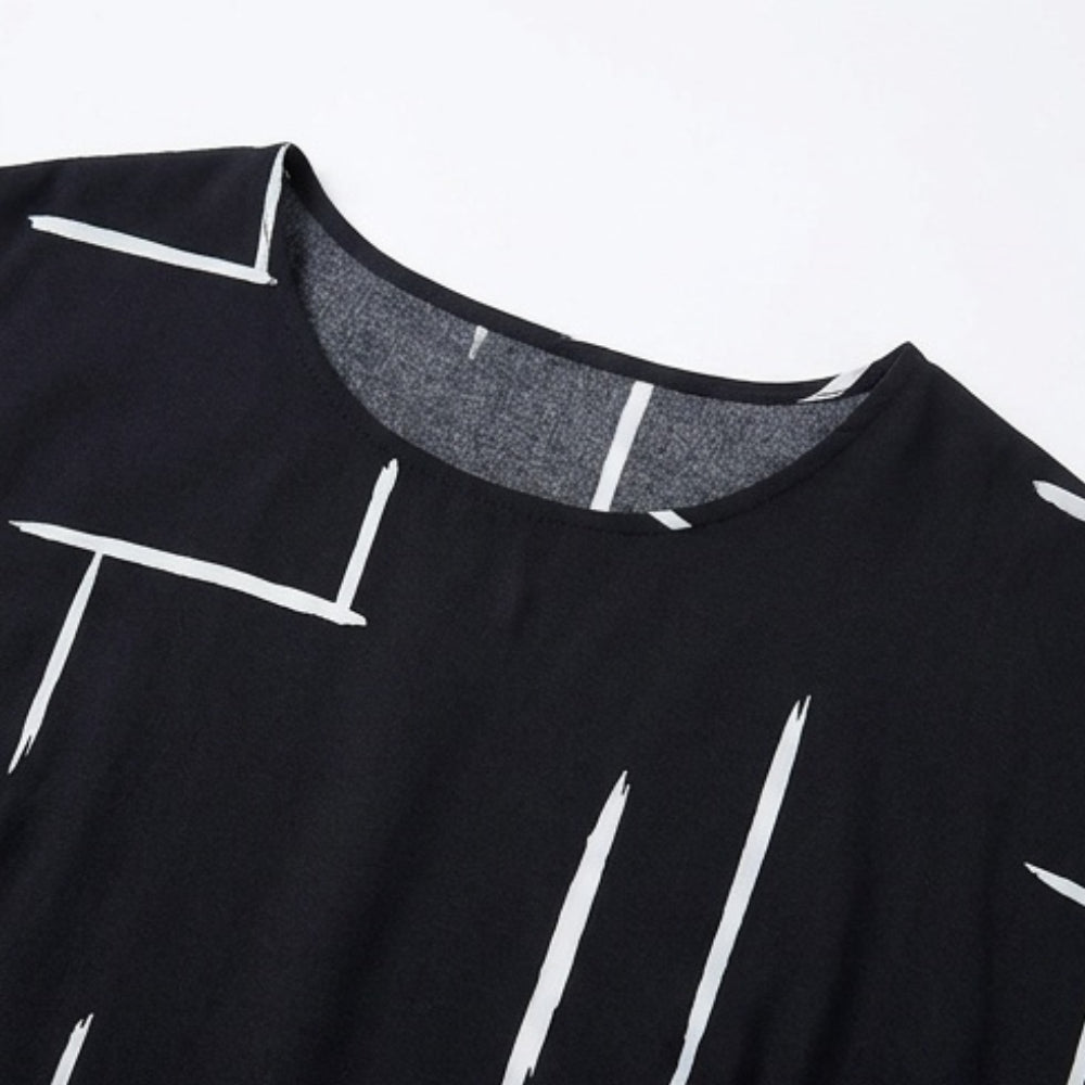 Pocketed Dolman Dress with Abstract Print