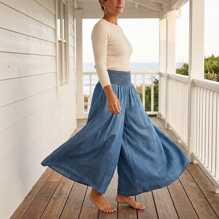 Smocked Waist Wide Leg Palazzo Pants