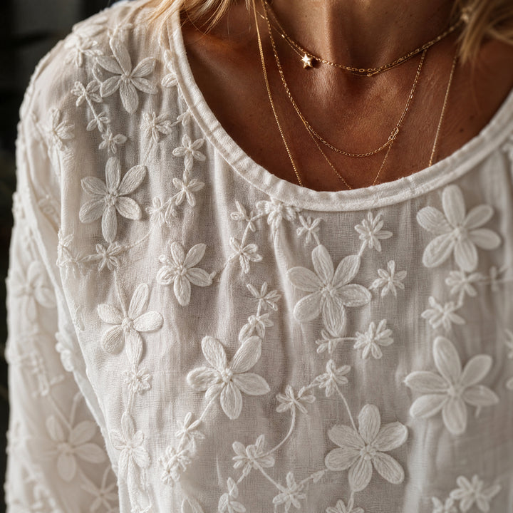Embroidered Floral Peplum Blouse