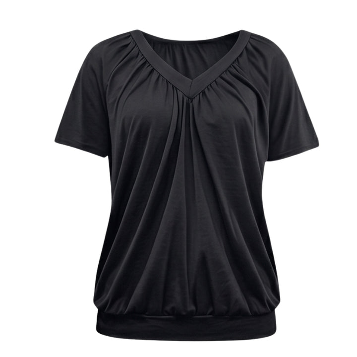 Pleated V Neck Blouson Top