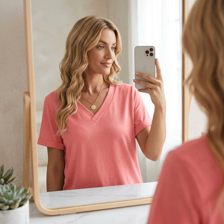 Soft V-Neck Tee with Rolled Cuffs