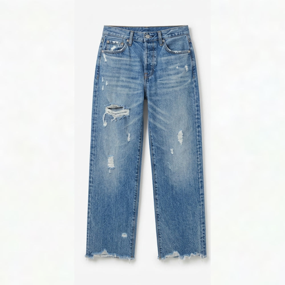 Retro Fringed Cropped Straight Leg Jeans